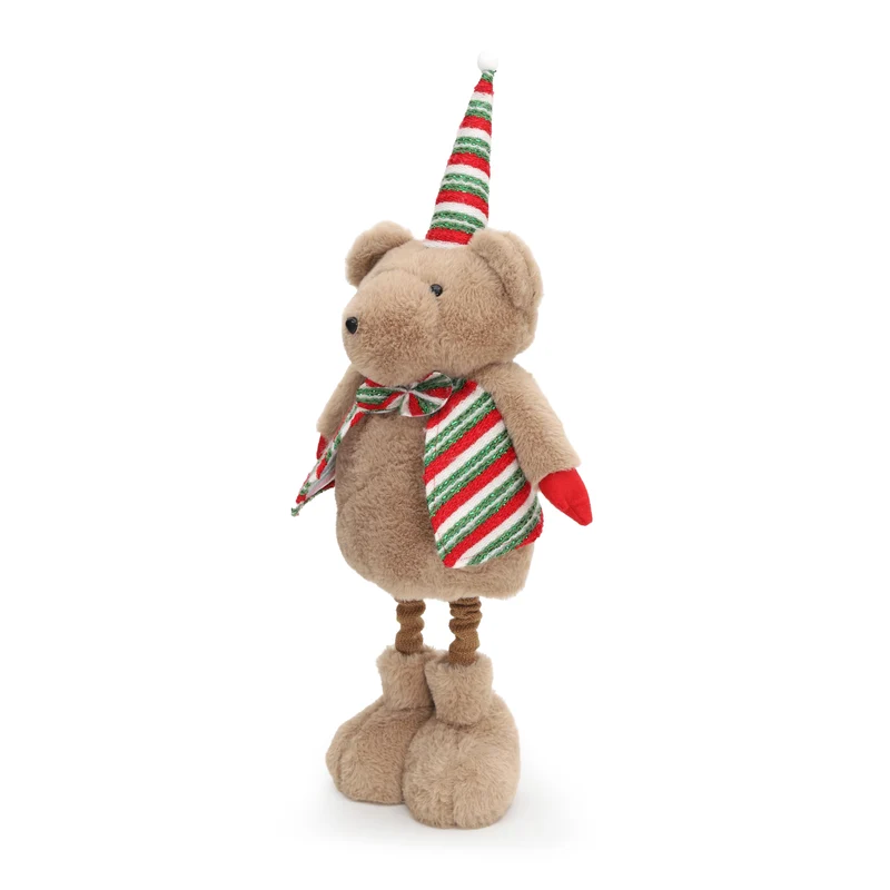 Salcar Weihnachtsfigur Plüsch-Bär 55–70 cm – Stehende Weihnachtsdeko mit verstellbaren Teleskopbeinen, Weicher Plüschbär für Kamin, Fensterbank & Wohnzimmer