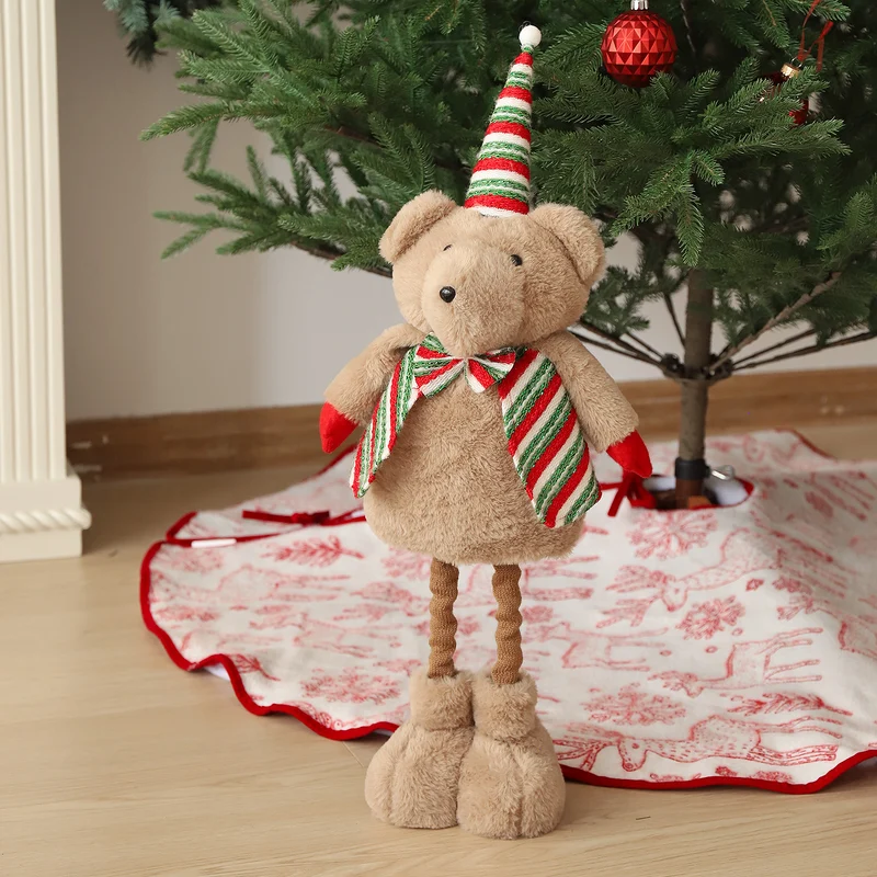 Salcar Weihnachtsfigur Plüsch-Bär 55–70 cm – Stehende Weihnachtsdeko mit verstellbaren Teleskopbeinen, Weicher Plüschbär für Kamin, Fensterbank & Wohnzimmer