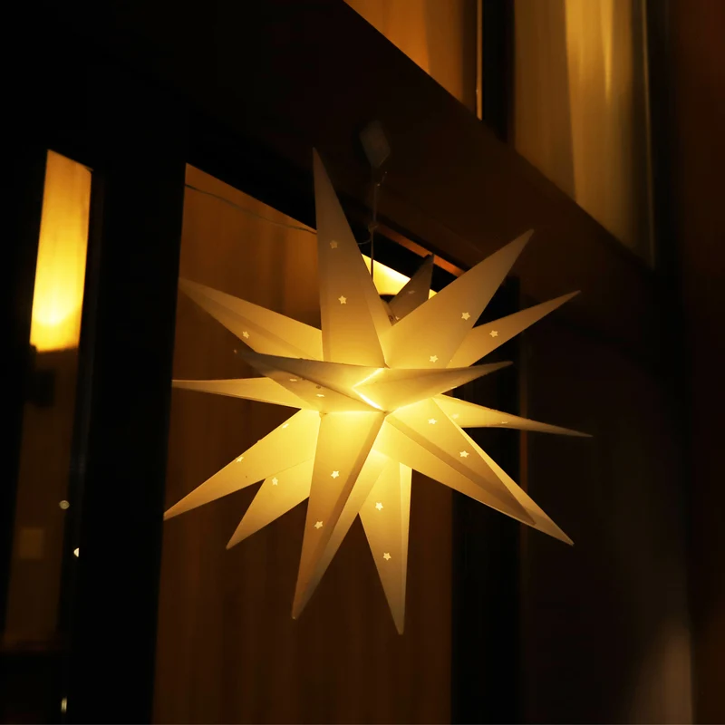Salcar LED Papierstern 60 cm Weiß – Beleuchteter 3D Weihnachtsstern mit 18 Spitzen, Warmweißes Licht, Hängende Weihnachtsdeko für Fenster & Innenbereich
