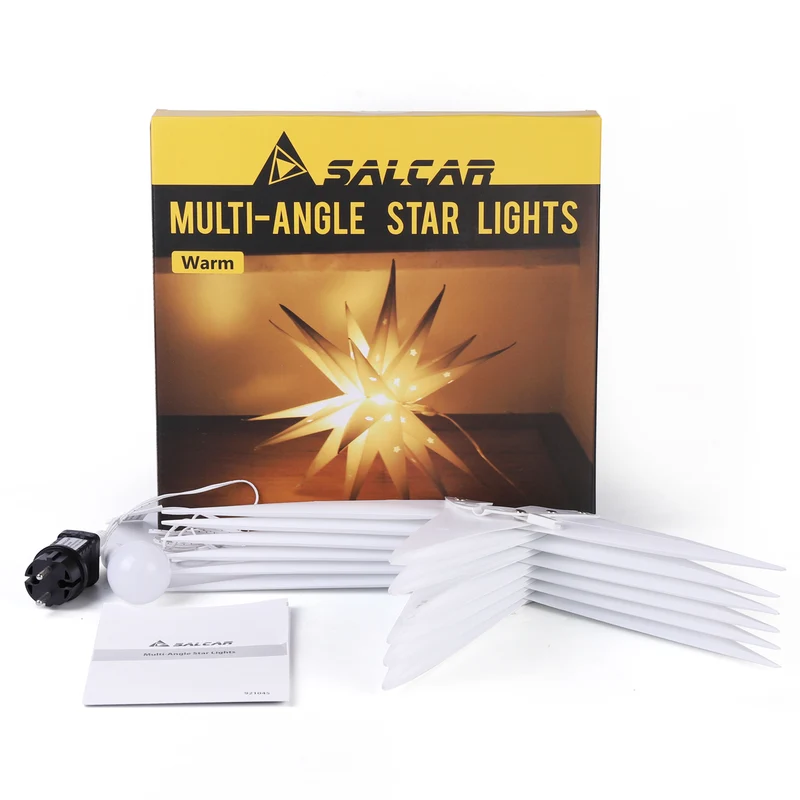 Salcar LED Papierstern 60 cm Weiß – Beleuchteter 3D Weihnachtsstern mit 18 Spitzen, Warmweißes Licht, Hängende Weihnachtsdeko für Fenster & Innenbereich