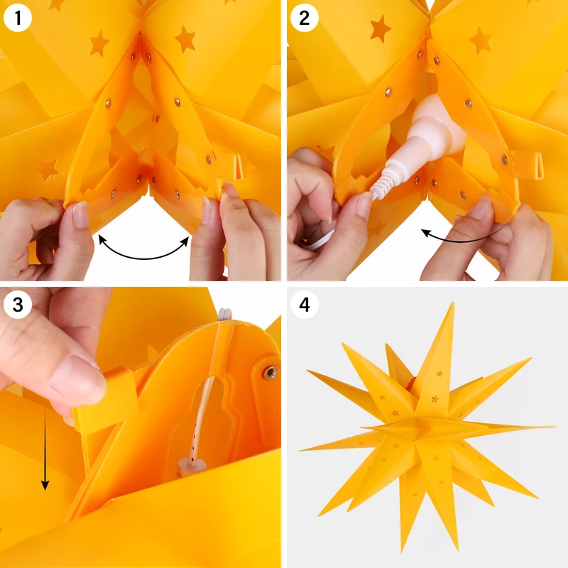 Salcar LED Papierstern 60 cm – Beleuchteter 3D Weihnachtsstern Gelb mit 18 Spitzen, Warmweißes Licht, Hängende Weihnachtsdeko für Fenster & Innenbereich
