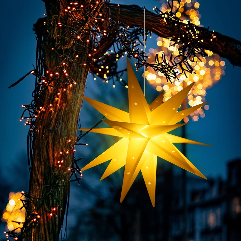 Salcar LED Papierstern 60 cm – Beleuchteter 3D Weihnachtsstern Gelb mit 18 Spitzen, Warmweißes Licht, Hängende Weihnachtsdeko für Fenster & Innenbereich