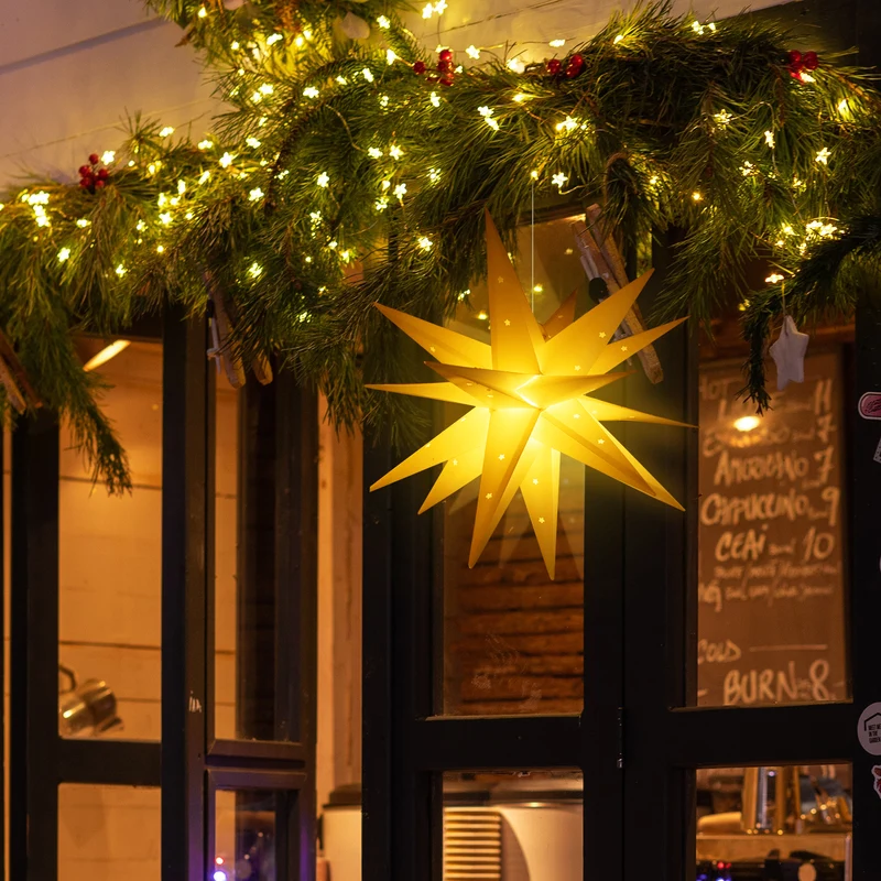 Salcar LED Papierstern 60 cm – Beleuchteter 3D Weihnachtsstern Gelb mit 18 Spitzen, Warmweißes Licht, Hängende Weihnachtsdeko für Fenster & Innenbereich