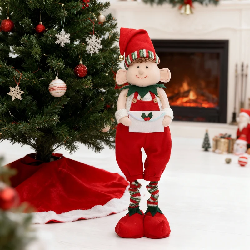 Salcar Weihnachtsfigur Junge – Verstellbare Standfigur 48–70 cm mit Teleskopbeinen, Weihnachtsdeko für Kamin, Tisch & Fensterbank