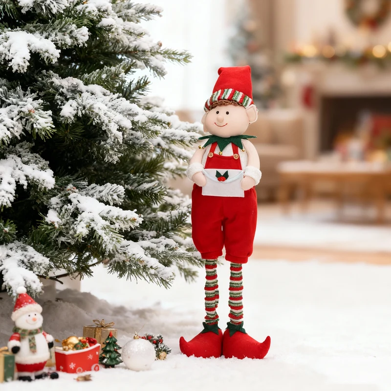 Salcar Weihnachtsfigur Junge – Verstellbare Standfigur 48–70 cm mit Teleskopbeinen, Weihnachtsdeko für Kamin, Tisch & Fensterbank