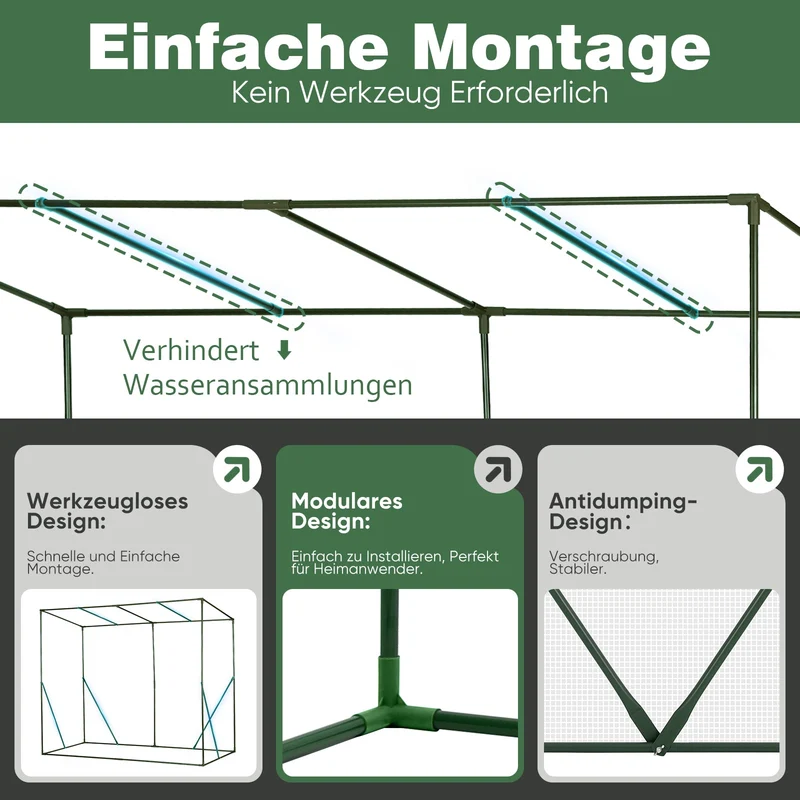 Sekey Tomatengewächshaus 200 x 170 x 77 cmBegehbares Folien-Gewächshaus für Balkon & Garten, stabil, winterfest & UV-beständig, Grün