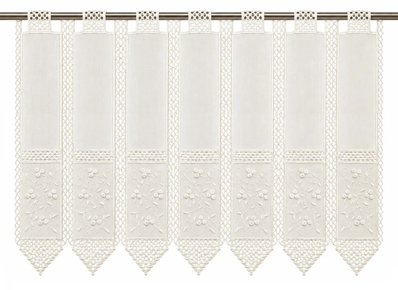 nach Maß Scheibengardine bestickt weiß Ranke Höhe 23/45/60cm Bistro Hardanger