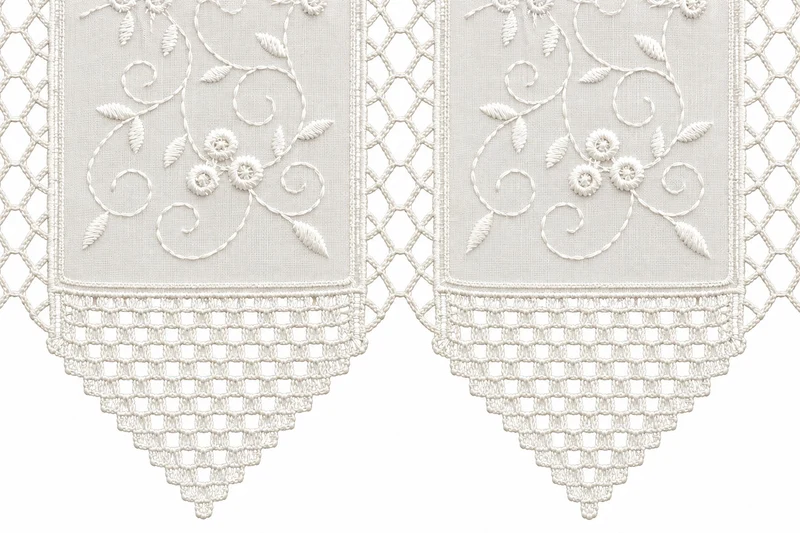 nach Maß Scheibengardine bestickt weiß Ranke Höhe 23/45/60cm Bistro Hardanger