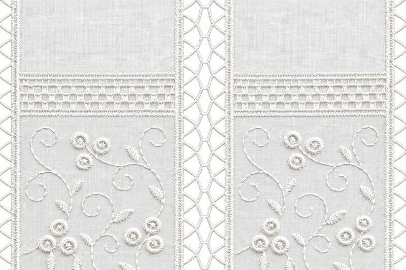 nach Maß Scheibengardine bestickt weiß Ranke Höhe 23/45/60cm Bistro Hardanger