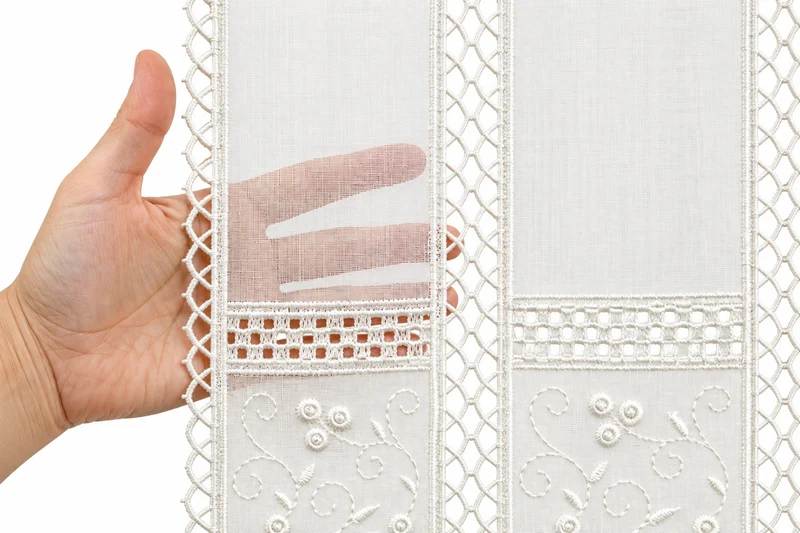 nach Maß Scheibengardine bestickt weiß Ranke Höhe 23/45/60cm Bistro Hardanger