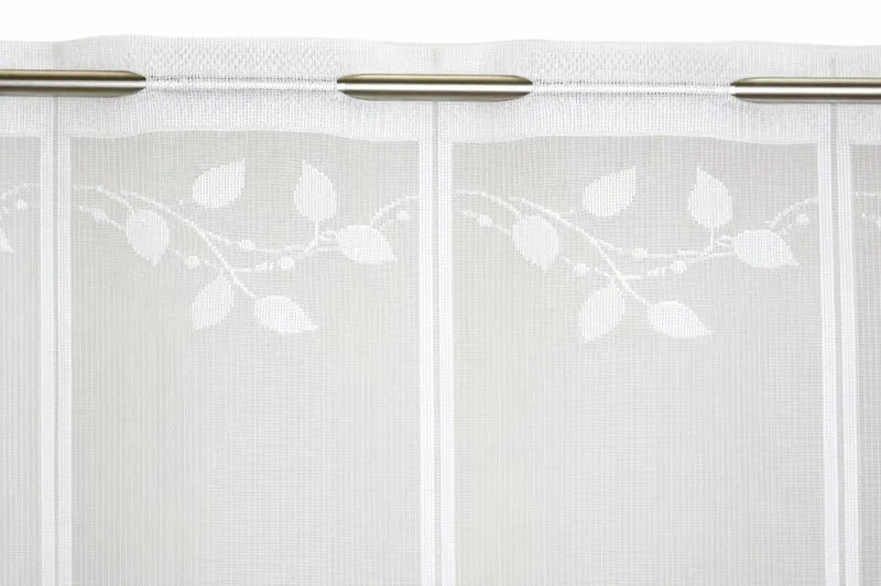 Nach Maß Scheibengardine Jacquard weiß Blätter in 4 versch. Höhen