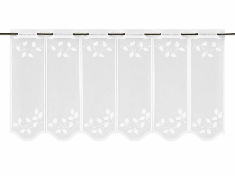 Nach Maß Scheibengardine Jacquard weiß Blätter in 4 versch. Höhen