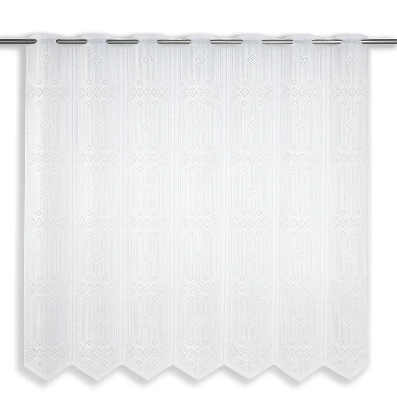 Nach Maß Scheibengardine Jacquard weiß mit Rautenmuster in 4 versch. Höhen