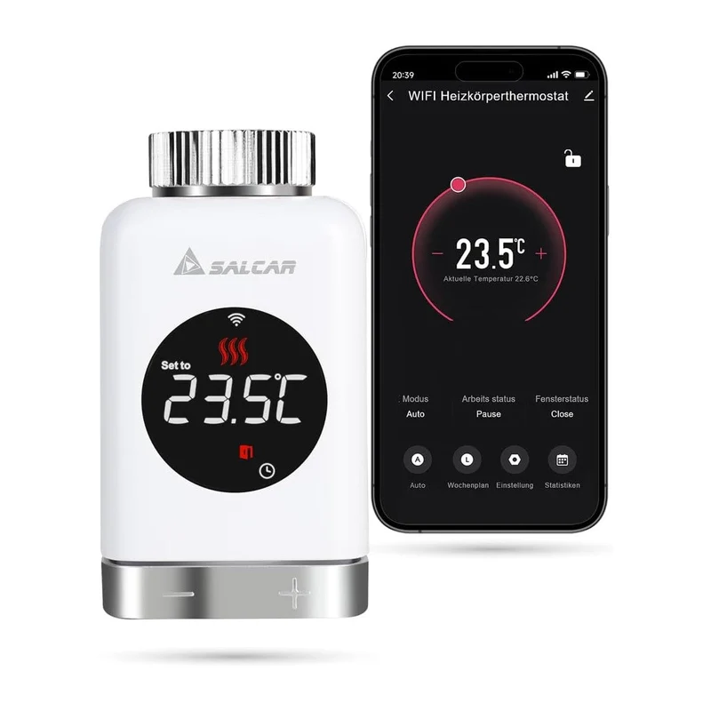 Salcar TRV801W Smartes WLAN Heizkörperthermostat – WiFi Thermostat mit LCD-Display, Tuya Smart App, App- & Sprachsteuerung, kompatibel mit Amazon Alexa & Google Home, ohne Gateway