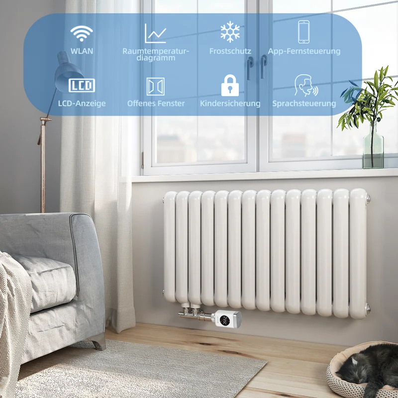 Salcar TRV801W Smartes WLAN Heizkörperthermostat – WiFi Thermostat mit LCD-Display, Tuya Smart App, App- & Sprachsteuerung, kompatibel mit Amazon Alexa & Google Home, ohne Gateway
