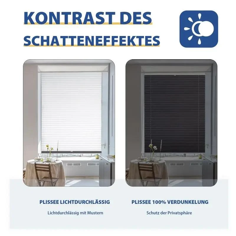 Sekey Plissee Day & Night Doppelplissee ohne Bohren, Klemmfix Fensterplissee mit frei umschaltbarer Verdunkelung, Lichtdurchlässig, 100 % blickdicht, Verspannt