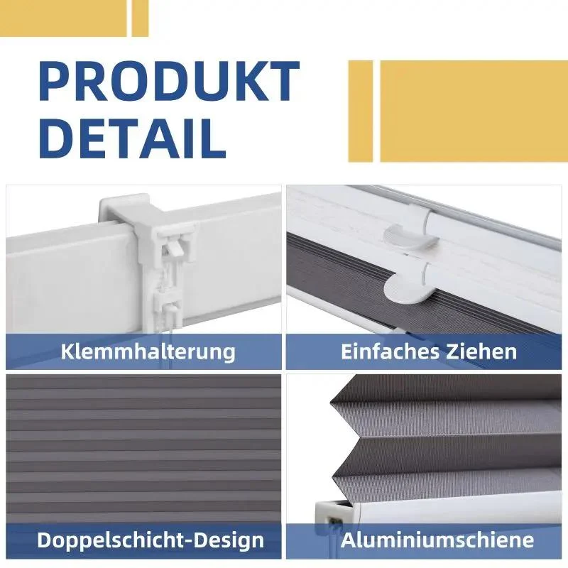 Sekey Plissee Day & Night Doppelplissee ohne Bohren, Klemmfix Fensterplissee mit frei umschaltbarer Verdunkelung, Lichtdurchlässig, 100 % blickdicht, Verspannt