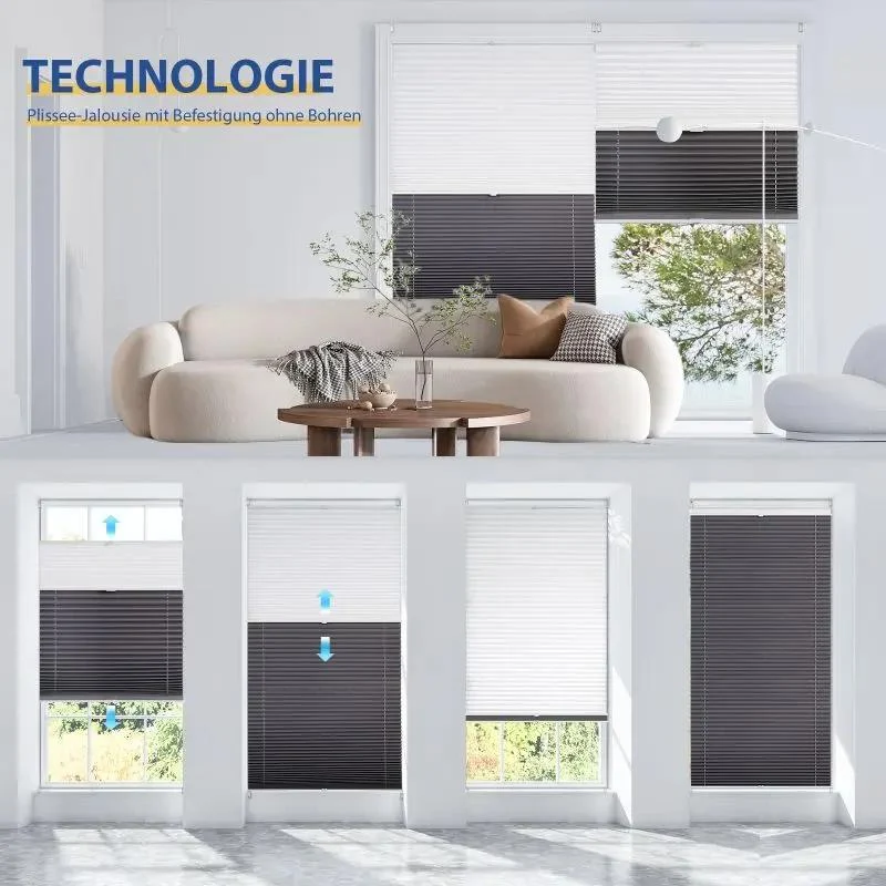 Sekey Plissee Day & Night Doppelplissee ohne Bohren, Klemmfix Fensterplissee mit frei umschaltbarer Verdunkelung, Lichtdurchlässig, 100 % blickdicht, Verspannt
