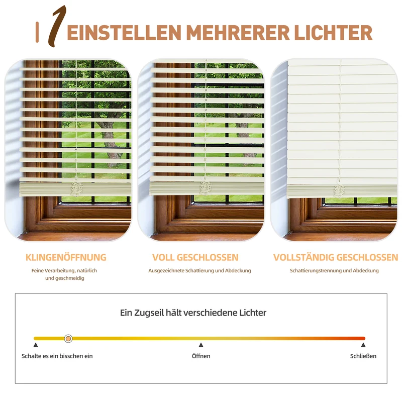 Sekey Aluminium-Jalousie ohne Bohren, 25mm Alu-Lamellen, Creme