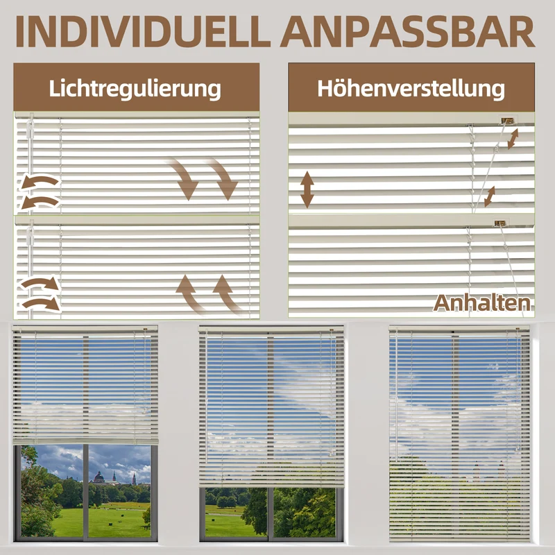 Sekey Aluminium-Jalousie ohne Bohren, 25mm Alu-Lamellen, Creme