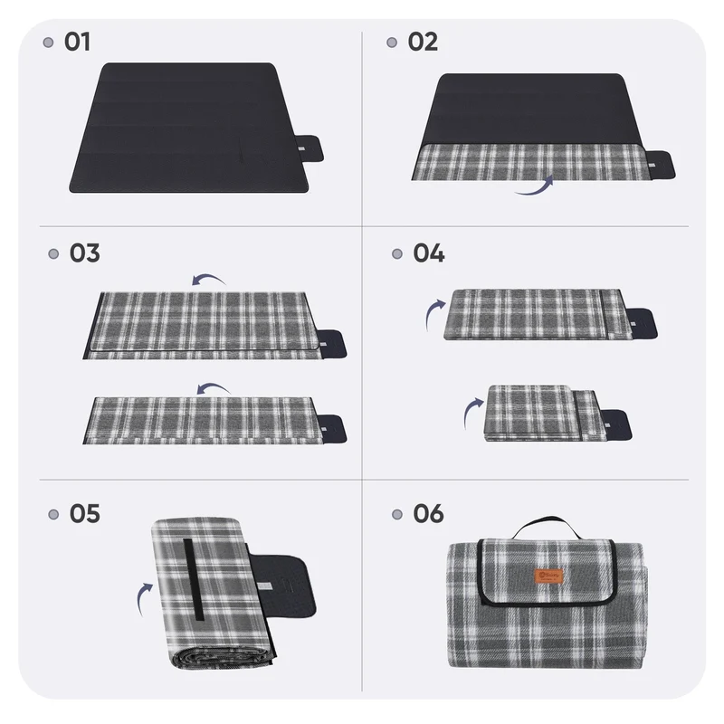 Sekey XXL Picknickdecke 200x200 cm – Waschbare & Schmutzabweisende Camping- und Stranddecke, Faltbar & Gepolstert für Outdoor, Park & Garten