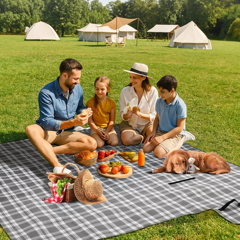Sekey XXL Picknickdecke 200x200 cm – Waschbare & Schmutzabweisende Camping- und Stranddecke, Faltbar & Gepolstert für Outdoor, Park & Garten