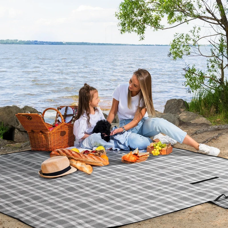 Sekey XXL Picknickdecke 200x200 cm – Waschbare & Schmutzabweisende Camping- und Stranddecke, Faltbar & Gepolstert für Outdoor, Park & Garten