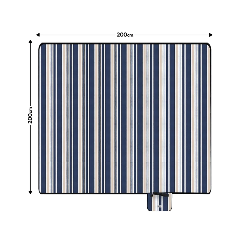 Sekey Wasserdichte Picknickdecke – Sandfeste, faltbare Strandmatte mit gepolstertem PEVA-Untergrund, tragbar für Outdoor, Camping, Strand & Wiese, Blau-Weiß-Beige Streifen