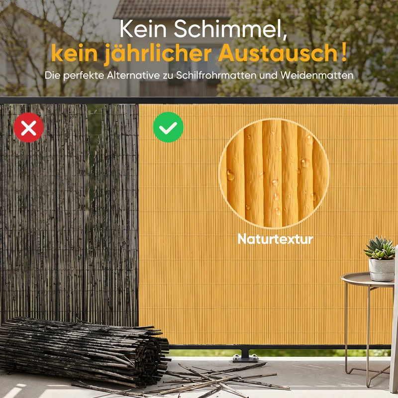 Sekey Balkon Sichtschutz in Natürlicher Schilfrohr-Optik – Wetterfeste Sichtschutzmatte mit Kabelbindern, Wasserdicht, UV-Beständig, Schimmelfrei, Ohne Bohren für Balkon, Garten & Terrasse