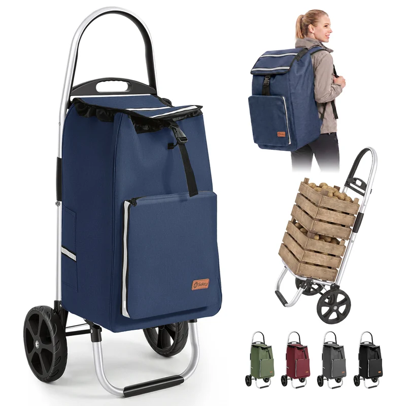Sekey Einkaufstrolley klappbar 3-in-1 – Einkaufstrolley, Sackkarre & Rucksack mit Aluminiumrahmen, faltbarer Einkaufswagen mit PU-Rädern für Einkauf, Reisen & Alltag
