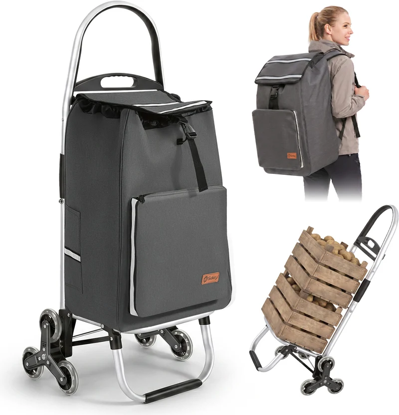 Sekey Einkaufstrolley klappbar 3-in-1 – Einkaufstrolley, Sackkarre & Rucksack mit Treppensteiger-Rädern, leichter Aluminiumrahmen, faltbar & stabil für Einkauf, Reisen und Senioren