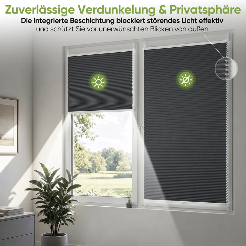 Salcar Wabenplissee Anthrazit ohne Bohren – Verdunkelungsplissee Thermo Doppelplissee Klemmfix für Fenster & Türen, Up & Down Plissee mit Hitze- und Schallschutz