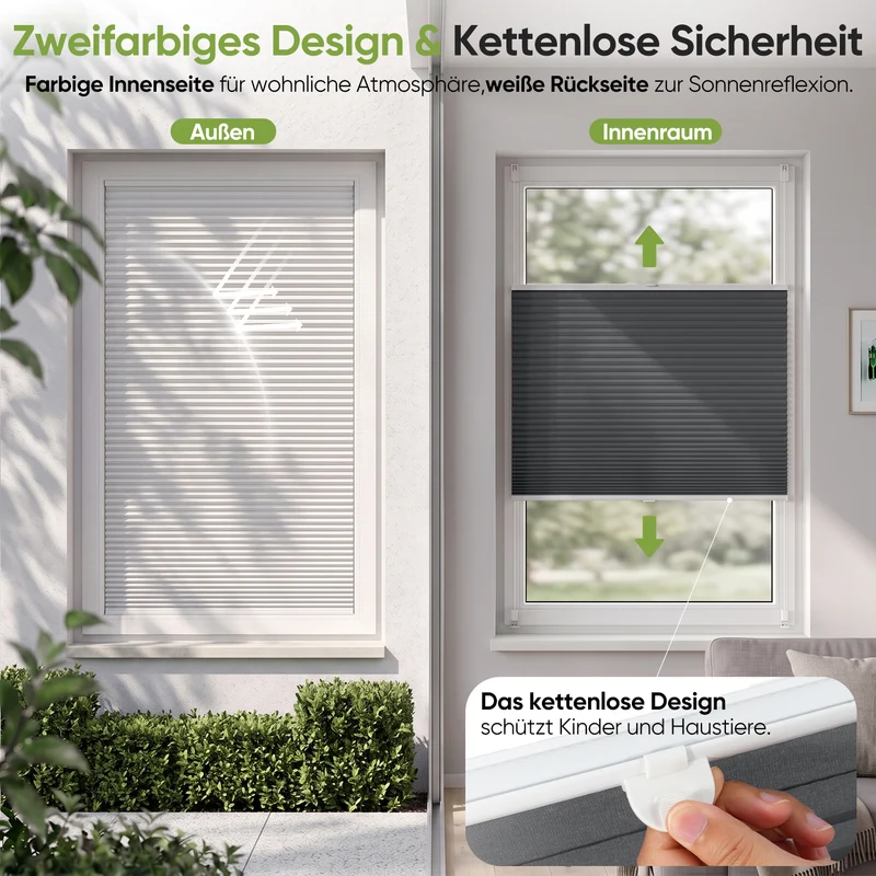 Salcar Wabenplissee Anthrazit ohne Bohren – Verdunkelungsplissee Thermo Doppelplissee Klemmfix für Fenster & Türen, Up & Down Plissee mit Hitze- und Schallschutz