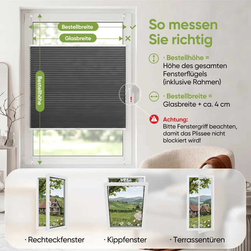 Salcar Wabenplissee Anthrazit ohne Bohren – Verdunkelungsplissee Thermo Doppelplissee Klemmfix für Fenster & Türen, Up & Down Plissee mit Hitze- und Schallschutz