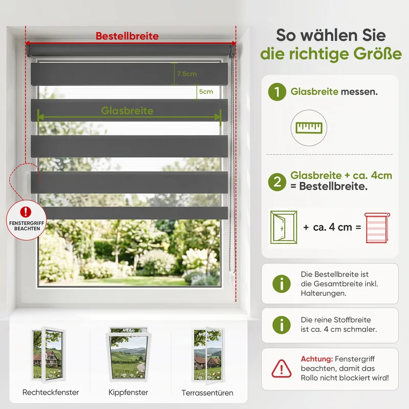 Salcar Doppelrollo Klemmfix Grau – Duo Rollo ohne Bohren für Fenster, Zebra Rollo mit Metallkern-Halterungen, Moderner Sicht- und Sonnenschutz