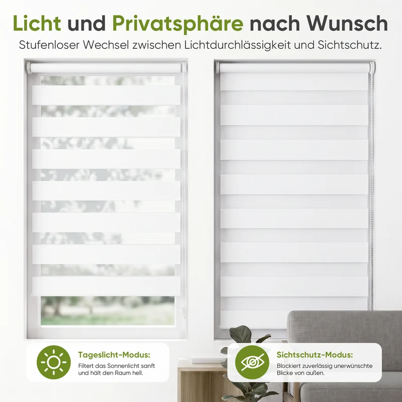 Salcar Doppelrollo Klemmfix Weiß – Duo Rollo ohne Bohren für Fenster, Zebra Rollo mit Metallkern-Halterungen, Stufenloser Sicht- und Sonnenschutz