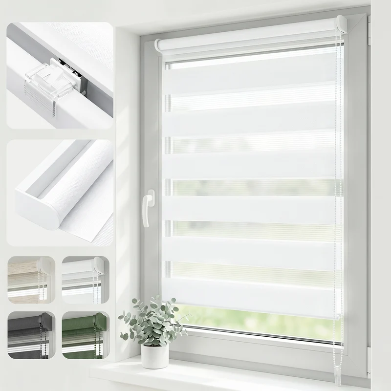 Salcar Doppelrollo Klemmfix Weiß – Duo Rollo ohne Bohren für Fenster, Zebra Rollo mit Metallkern-Halterungen, Stufenloser Sicht- und Sonnenschutz