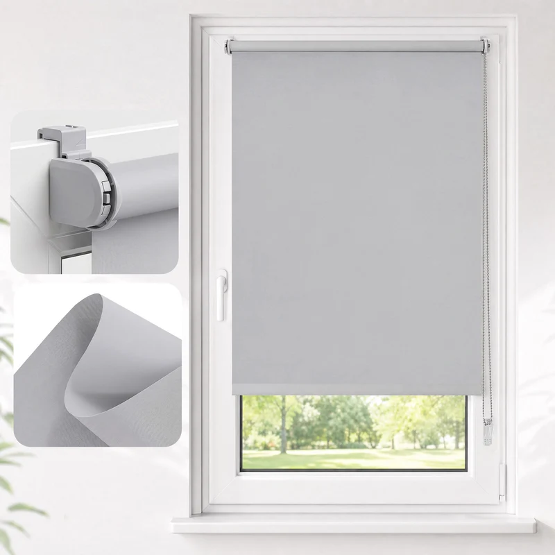 Salcar Thermorollo ohne Bohren Klemmfix Hellgrau – Verdunkelungsrollo für Fenster & Tür mit Thermobeschichtung, Sonnenschutz, Hitzeschutz & Sichtschutz