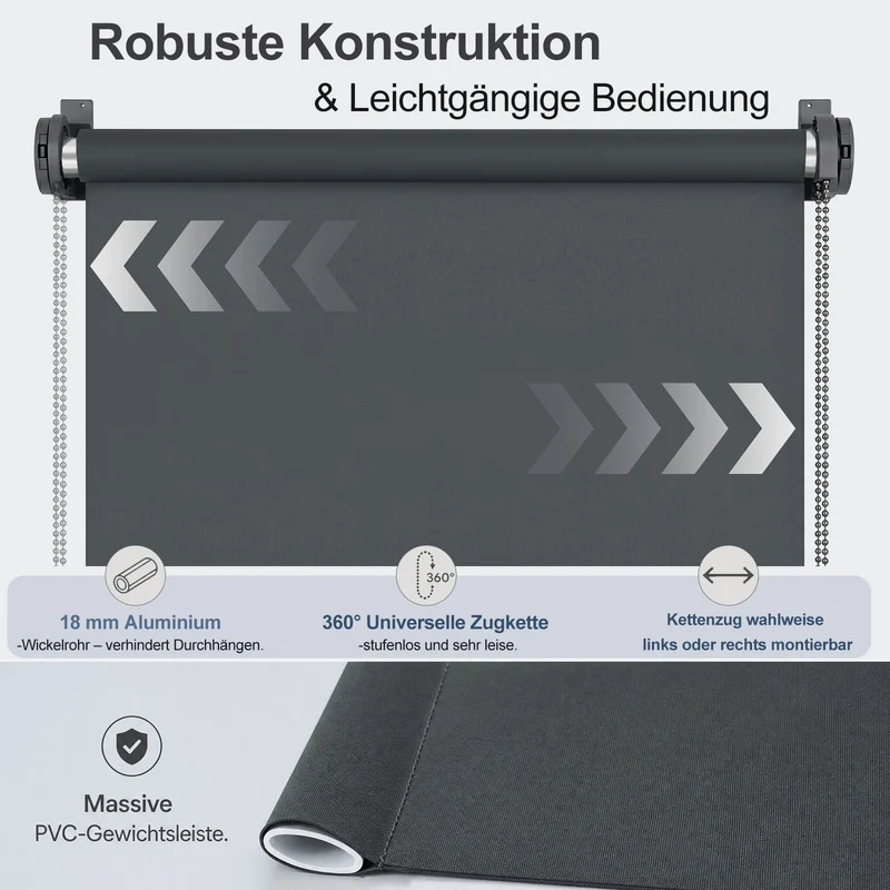 Salcar Thermorollo ohne Bohren Klemmfix Anthrazit – Verdunkelungsrollo für Fenster & Tür mit Thermobeschichtung, Sonnenschutz, Hitzeschutz & Sichtschutz