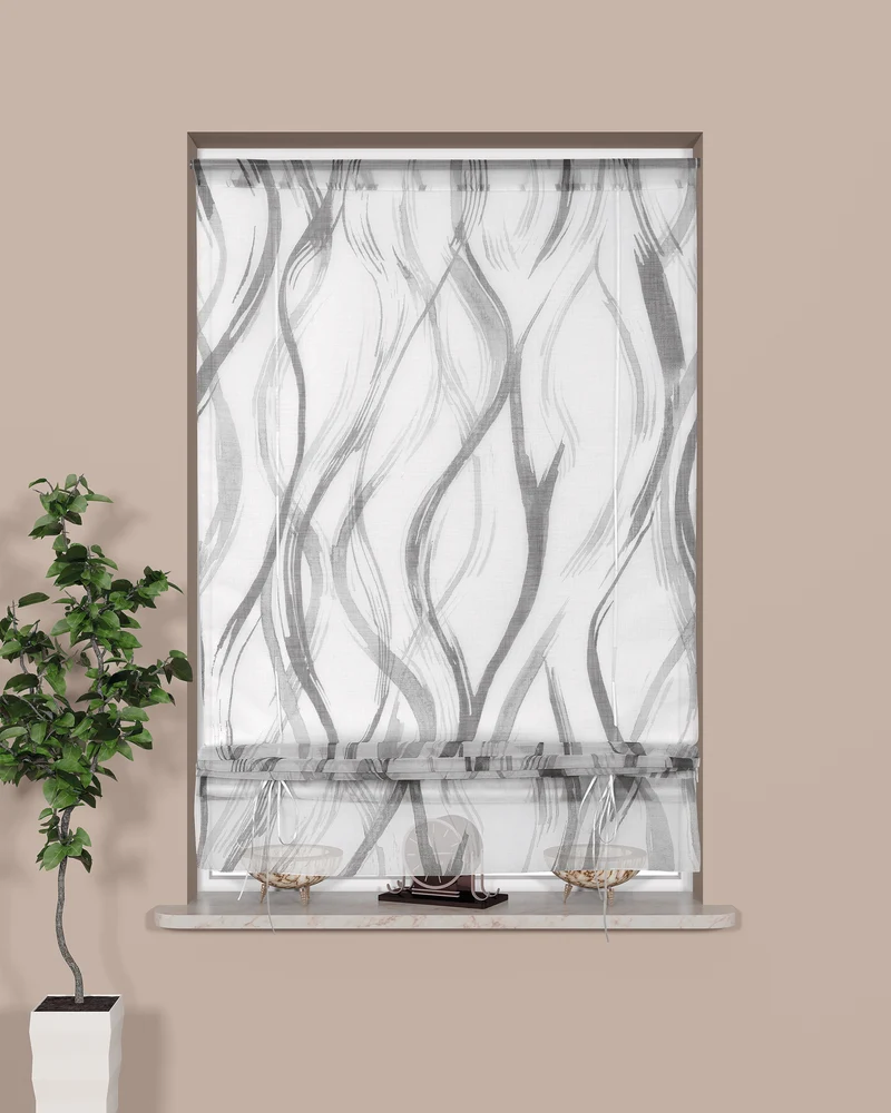 Bändchen-Raffrollo anthrazit-weiß 4011 BxH 60x135 / BxH 80x135cm