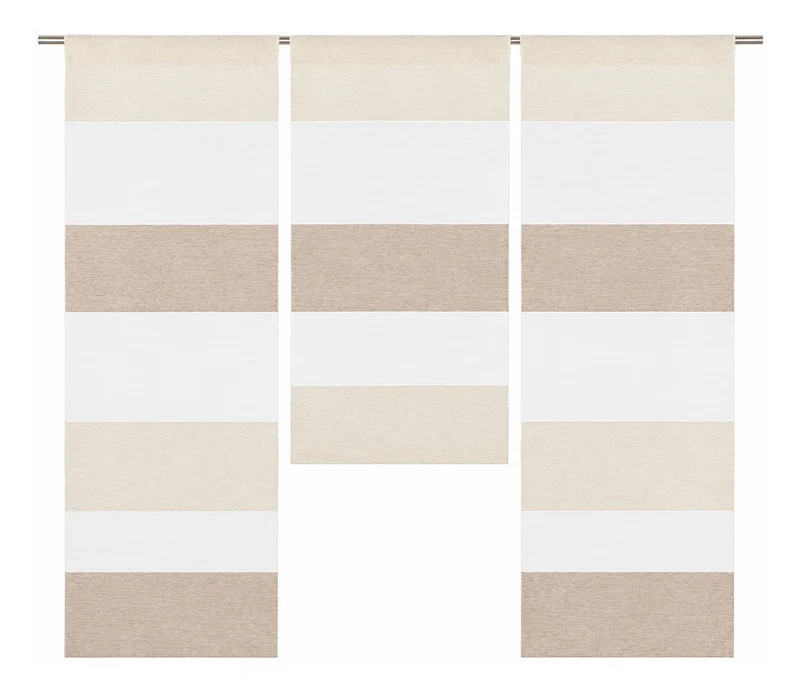 Design Mini Flächenvorhang Set beige weiß Scheibengardine 2280-13
