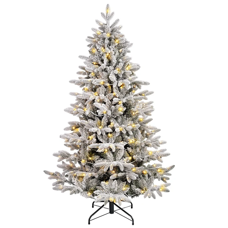 Salcar Künstlicher Weihnachtsbaum mit Schnee und LED Beleuchtung – Realistischer Tannenbaum mit Metallständer, 180 cm / 210 cm, warmweißes Licht