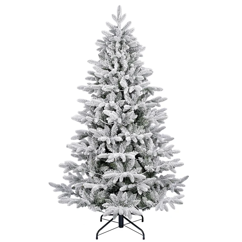 Salcar Künstlicher Weihnachtsbaum mit Schnee und LED Beleuchtung – Realistischer Tannenbaum mit Metallständer, 180 cm / 210 cm, warmweißes Licht