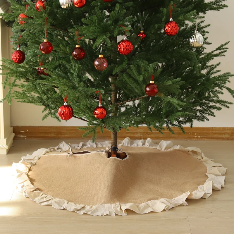 Salcar Weihnachtsbaumdecke Rund aus Leinen mit Rüschenrand – Hochwertiger Christbaumrock für ein sauberes Zuhause und festliche Weihnachtsdekoration