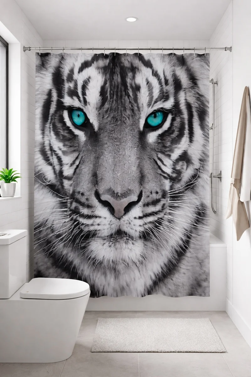 Textil-Duschvorhang Tiger schwarz-weiß BxH 180x200cm