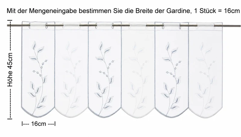 Scheibengardine Blätterranken Höhe blau weiß 45/60cm nach Maß