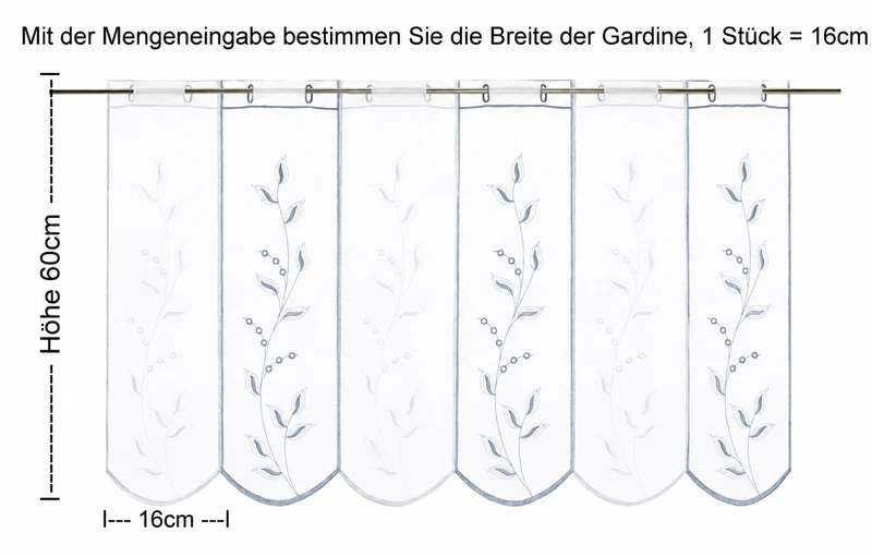 Scheibengardine Blätterranken Höhe blau weiß 45/60cm nach Maß