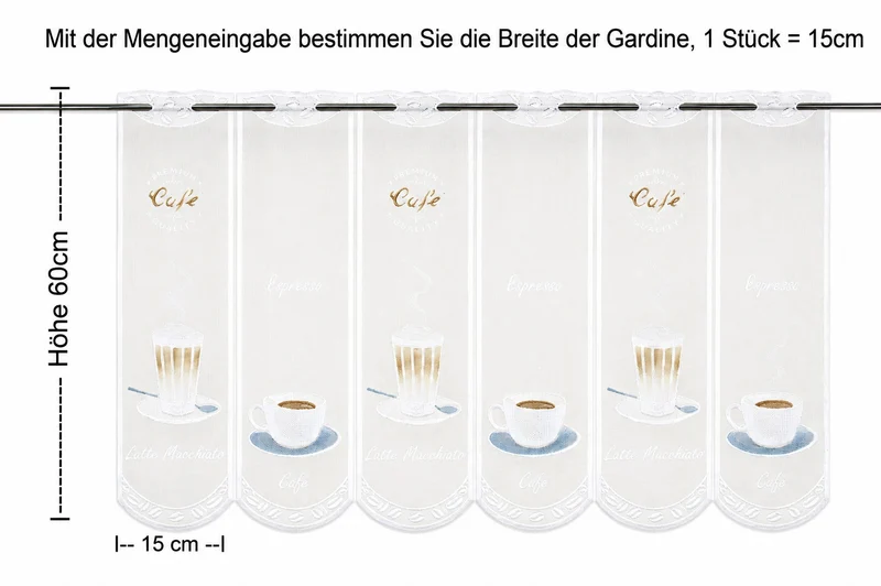 Scheibengardine Kaffee Bohne Höhe 45/60 nach Maß