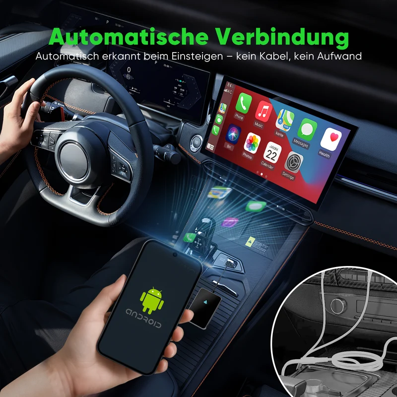 Salcar Android Auto Wireless Adapter 2025 – Kabelloser USB-C/A Dongle, 5.8 GHz WiFi, kompatibel mit Android 11+ für kabelloses Android Auto