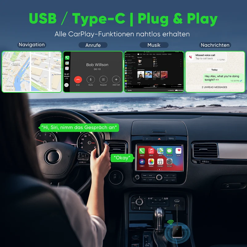 Salcar Wireless CarPlay Adapter für iPhone – Dualband 5,8 GHz, Verzögerungsfrei, Plug & Play Dongle für kabelloses CarPlay, kompatibel mit iPhone 6 & iOS 10+